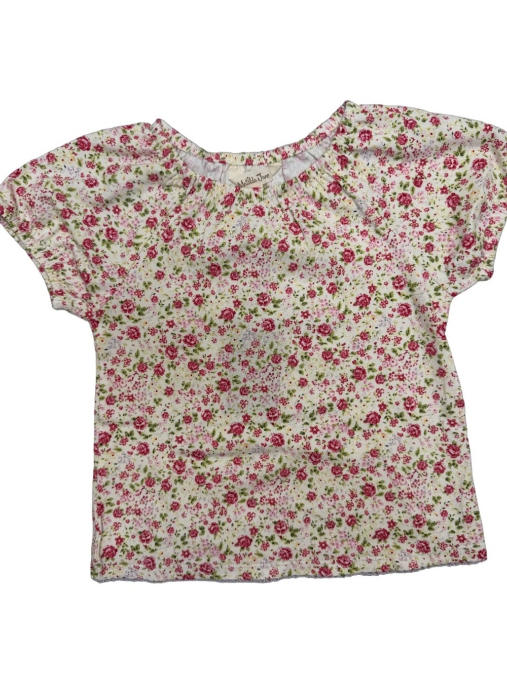 Matilda Jane Girls Floral Top Size 4 Short Sleeve Cream Knit Picot Trim 33158T